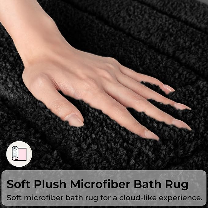 GRANNY SAYS Bathroom Rug Mat, Bath Mats for Bathroom Non-Slip, Super Soft and Water Absorbent, Extra Large Bath Rugs, Microfiber Bath Rugs for Floor, Tub and Shower, 71" x 24", Black