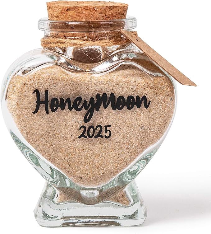 Honeymoon Sand Keepsake Jar 2025,Bridal Shower, Wedding, Engagement, Honeymoon, Travel Gift for Couples, Newlywed, Fiance(Gift Box Includes) - 40ml Heart Shape Glass