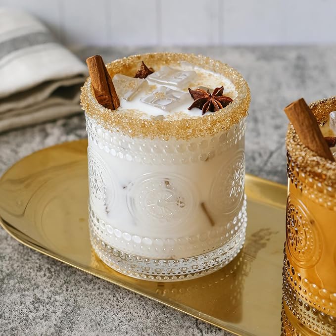 Kate Aspen Hobnail Beaded Floral Clear Drinking Glasses Set of 6, (10 oz) Vintage Glassware Set Cocktail Glass Set, Juice Glass, Water Cups | Great Hostess Gift & Gift for New Home Owners (Pack of 4)