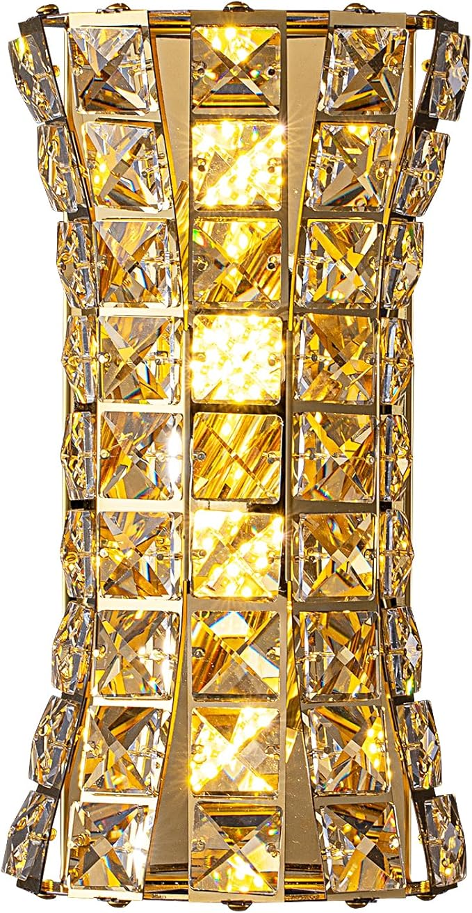 Crystal Wall Sconces,Modern Wall Light Fixtures for Living Room Bedroom Bathroom Hallway Doorway Stairway,Bedside,Tricolor Vanity Lighting Fixture