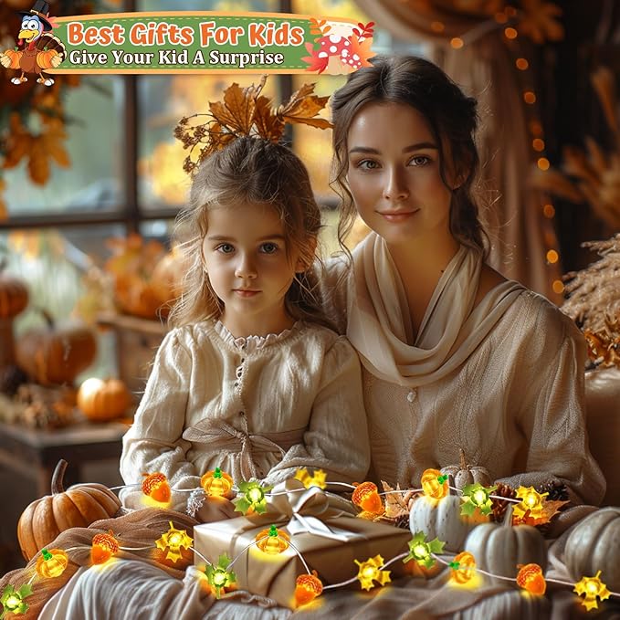Coquimbo Fall Decorations Thanksgiving for Home, 10FT 30 LED Pumpkin Maple Leaf Lights Battery Operated Fairy String Lights Autumn Harvest Table Indoor Outdoor Decor Halloween Party Decorations Gifts
