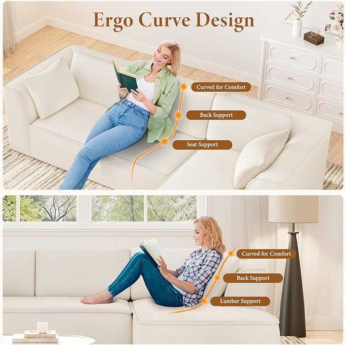 Vesgantti 106" Cloud Sectional Couch with Chaise, Deep Seat Modular Sectional Sofa Chenille Sofa Boneless Couches for Living Room Bedroom, No Assembly Required (Beige, Right-Facing Chaise)