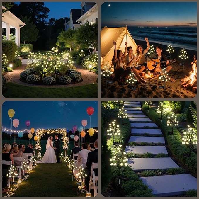 Solar Garden Lights Outdoor Waterproof,Solar Flowers for Outside Decorative,Solar Powered Fairy Outdoor Decorations for Yard,Patio,Lawn,Pathway Christmas Gardening Gifts Garden Decor 2 Pack