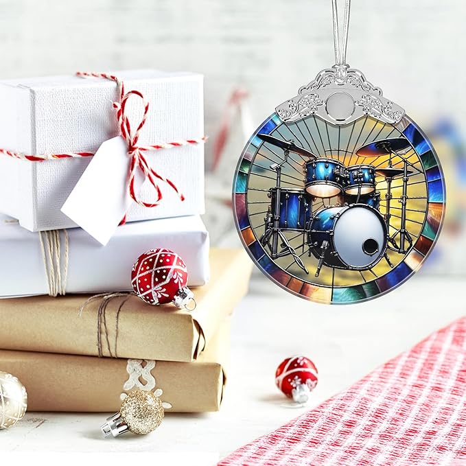 Christmas Ornament, 2025 Ornaments for Christmas Tree, Stained Glass Hanging Ornament, Holiday Ornaments, Unique Gift Idea - Drum Set