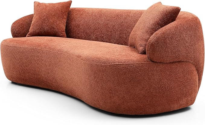 KEIKI 87" Curved Oversized Boucle Cloud Sofa with Thickened Seat Cushions and Backrest, Modern Style 3-Seater Upholstered Corner Fluffy Couch, No Assembly Required, for Apartment, Living Room, Orange