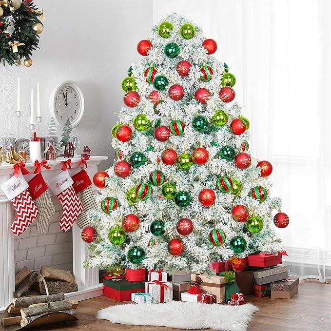 40PCS 2.36" Christmas Balls Ornaments, Plastic Christmas Tree Ornaments, Holiday Baubles, Hanging Decorations for Xmas Trees Holiday Party, Red Green Baubles