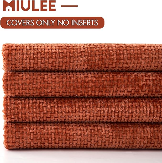 MIULEE Fall Pack of 4 Throw Pillow Covers 20x20 Inch Burnt Orange Soft Decorative Chenille Pillow Covers Farmhouse Accent Cushion Covers for Boho Home Decor Bedroom Living Room