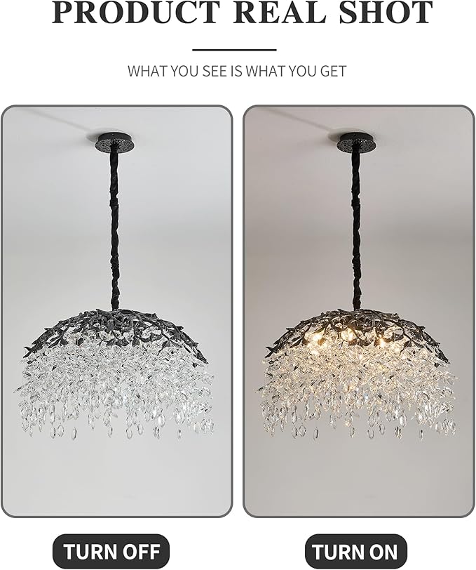 Modern Crystal Chandelier for Dining Room, 8-Light 23.62" Black Tree Branch Chandeliers, Luxury K9 Crystal Rectangular Chandeliers for Kitchen Island Living Room