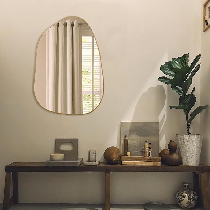 PERFNIQUE Irregular Asymmetrical Wall Mirror Decorative Modern Wall Mounted 27"x19", Gold