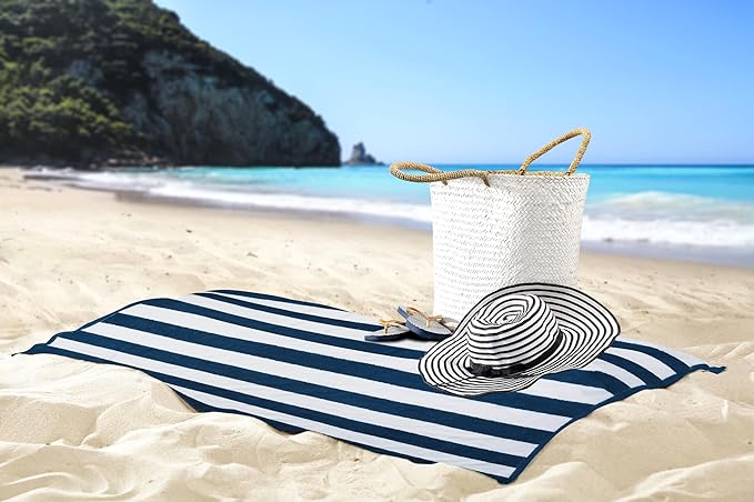 Utopia Towels Cabana Stripe Beach Towel, Oversized 100% Ringspun Cotton Pool Bath Towels for Beach, Red Navy Grey Plum