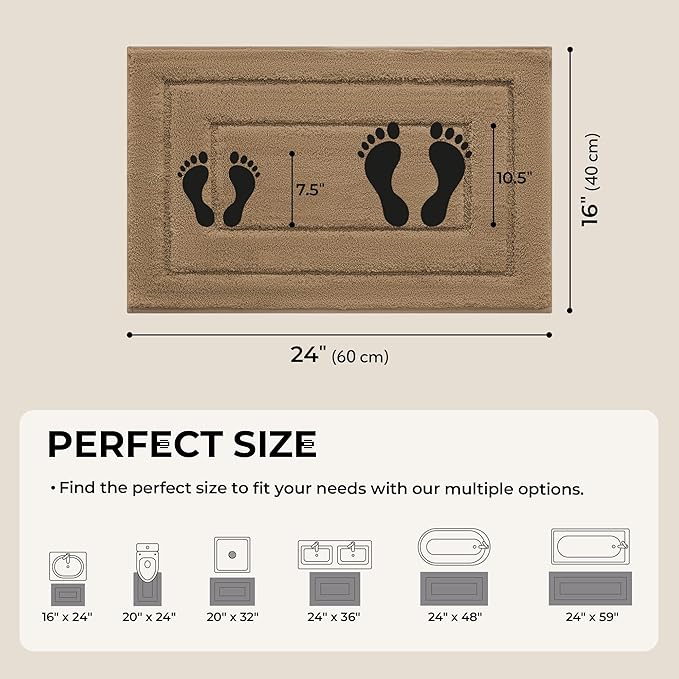 GRANNY SAYS Bathroom Rugs Non Slip, 16" x 24", Bath Rugs for Bathroom Washable, Bath Mats for Floor, Microfiber Bath Mat for Tub, Absorbent Bath Rugs for Shower Room, Champagne