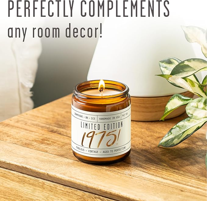 50th Birthday Gifts for Her, 50th Birthday Gifts for Women - 'Limited Edition 1975' Soy Candle, w/Champagne on Ice I 50 Year Old Gift for Women I 9oz Reusable Jar, 50Hr Burn, Made in USA
