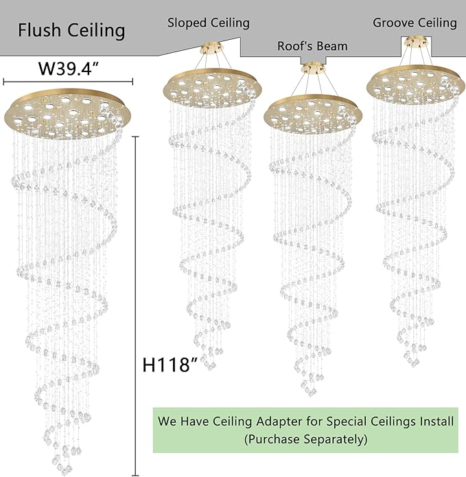 Gold Chandelier with LED Bulbs Glam Crystal Light Hight Ceiling Lighting Fixtures