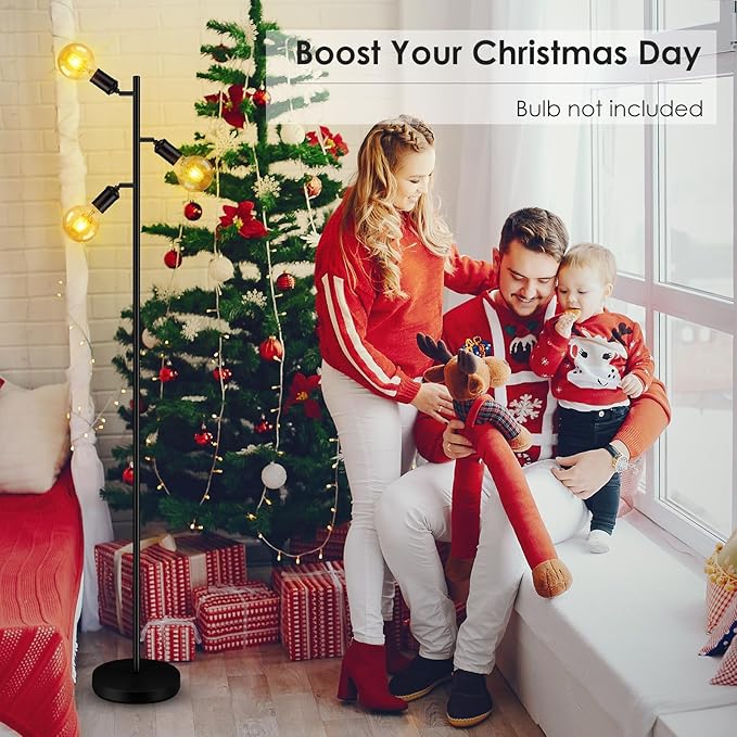 BoostArea Floor Lamp, Industrial Floor Lamp, Modern Tree Standing Lamp with Adjustable 3 Light, E26 Socket, Foot Switch, Minimalist Metal Stand Up Lamp Pole Lamps for Living Room, Bedroom (No Bulbs)