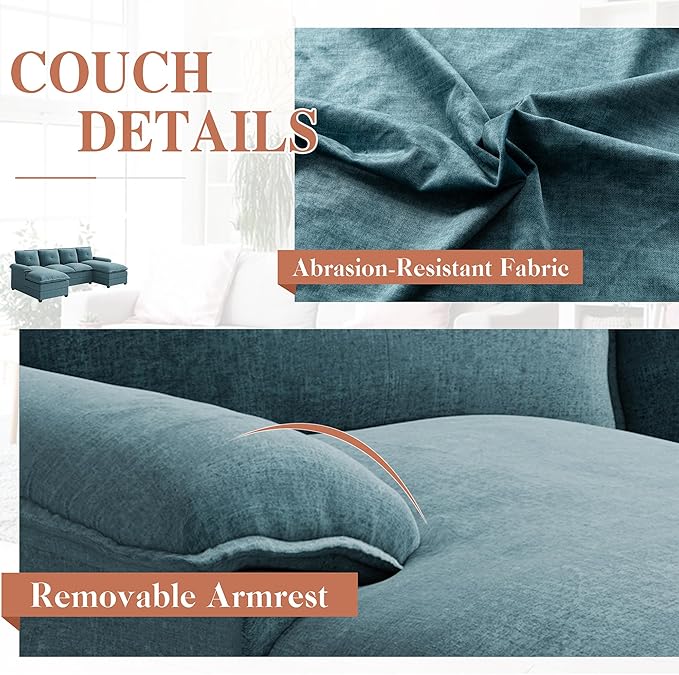 Meilocar U Shaped Sectional Sofa 110" 4 Seat Large Cloud Couch with Wide Chaise Double Cushions, Striped Blue