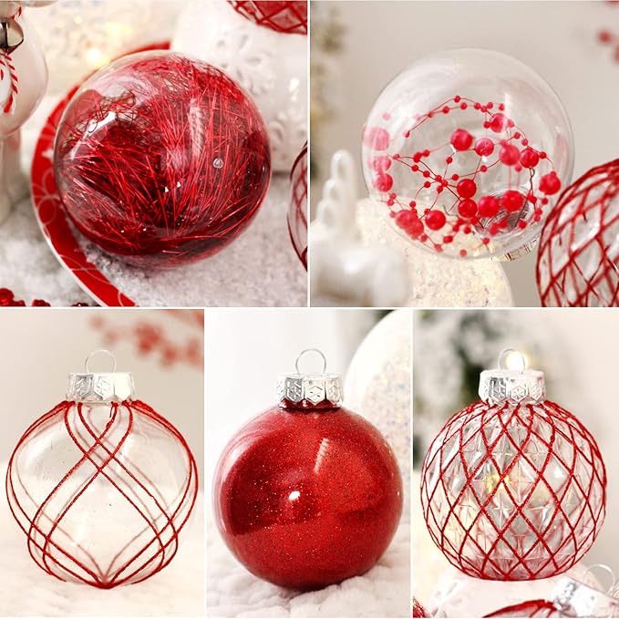 Christmas Ball Ornaments 20ct Red Clear Shatterproof Xmas Ball Decorations 80mm/3.15" Large Christmas Ornaments for Christmas Tree Decoration Hanging Bauble for Party Gifts