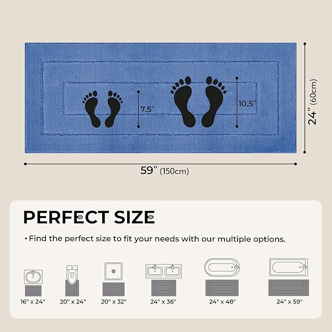 GRANNY SAYS Blue Bathroom Rugs Non Slip, 24" x 59", Large Bathroom Rugs Washable, Bath Rugs for Bath, Absorbent Bath Mats for Floor, Absorbent Shower Rug, Microfiber Bath Mat for Tub
