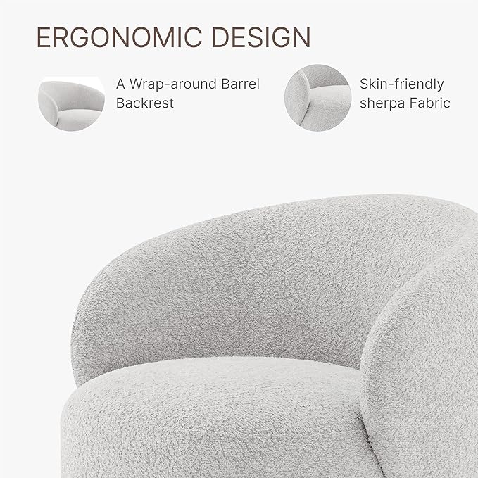 Swivel Accent Chair Round Barrel Armchair Upholstered Performance Fabric for Living Room Bedroom Reading Waitingroom,2 PCS,Light Grey