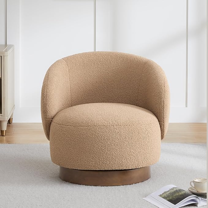 Swivel Accent Chair Round Barrel Armchair Upholstered Performance Fabric for Living Room Bedroom Reading Waitingroom,2 PCS,Sand