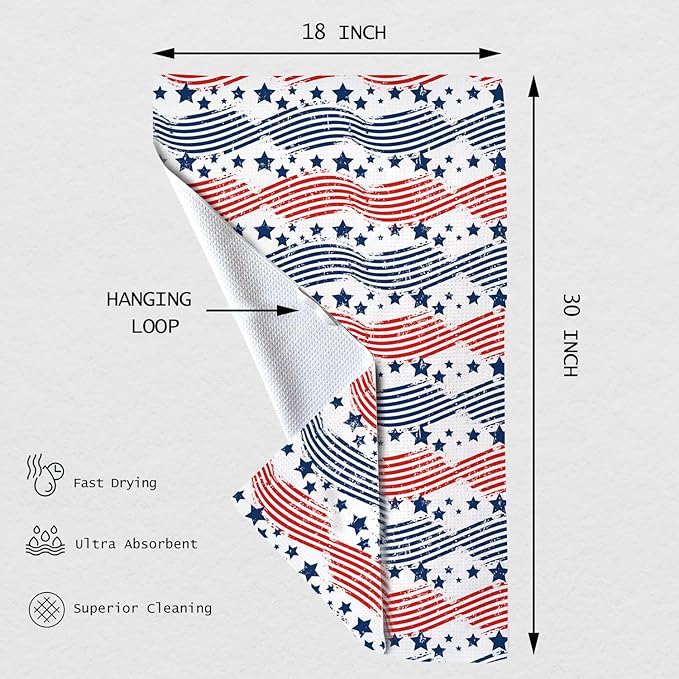 Eunzel Kitchen Tea Towel Quick Dry Microfiber Dish Towels with Hanging Loop 18x30 Flag