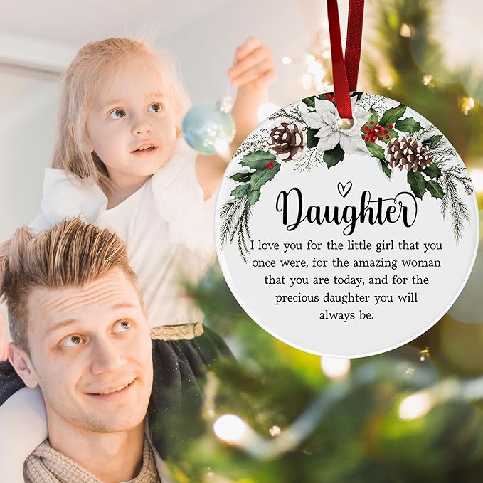 Daughter Christmas Ornaments 2025 - Gift from Parents Dad Mom Ornament for Daughter - Inspirational Gift for Her Girls Holiday Decor - Ceramic Christmas Ornament Hanging Tree