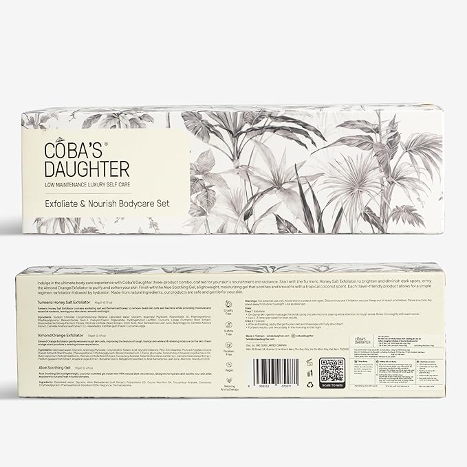 COBA’S DAUGHTER Christmas Gift for Women - 3-Piece Spa Gift Set with Honey Turmeric Scrub, Almond Orange Scrub & Aloe Vera Gel - Perfect Birthday Gift, Self-Care Spa Gift Box, Travel Size Beauty Set