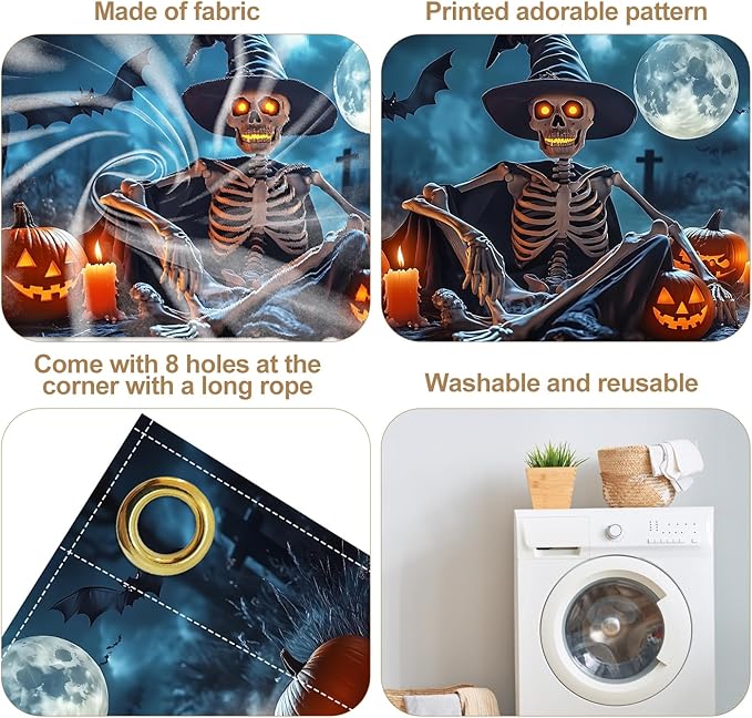 6 x 13 ft Halloween Garage Door Decorations Halloween decorations Witch Door Cover, Hanging Banner, Cauldron Backdrop Mural for Home, Outdoor, Indoor, Spooky Party, Wall, Window (Skull)