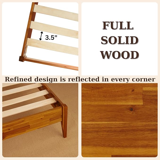 Bme Selina Headboard Queen Size Bed Frame - Handcrafted Paper Cord Headboard, 12-Slat Support, No Box Spring Needed - Easy Assembly, Caramel