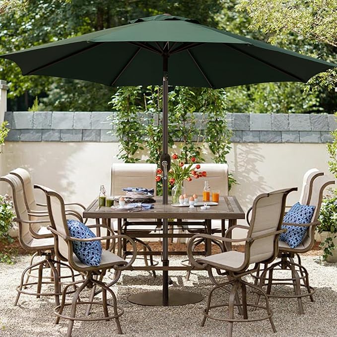Blissun 9' Outdoor Patio Umbrella, Outdoor Table Umbrella, Yard Umbrella, Market Umbrella with 8 Sturdy Ribs, Push Button Tilt and Crank