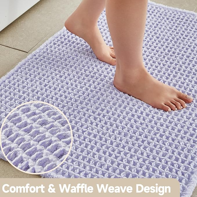 Waffle Runner Rug Bathroom, Boho Bathroom Rugs Non Slip Washable Long Super Absorbent Quick Dry Cute Bath Mat Farmhouse Bath Mat, 72''x24'' Lavender Cream