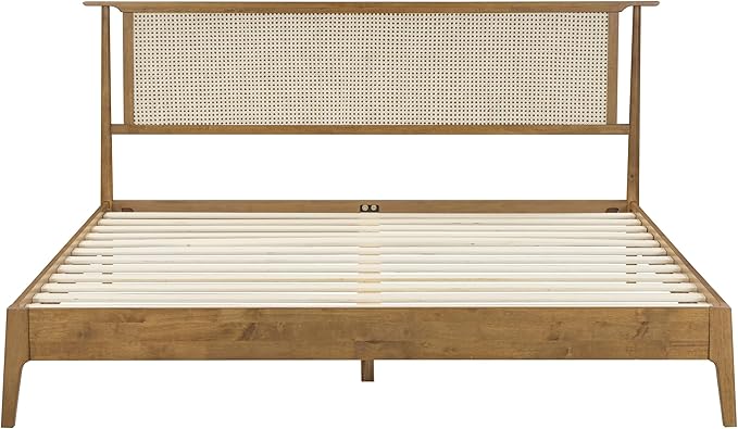 NTC Ruby Wooden Bed Frame with Headboard, Solid Wood Foundation with Silent Slats and Wood Central Supports, 1000 Lb Capacity, Effortless Assembly, Multiple Sizes and Colors (Teak Look, King)