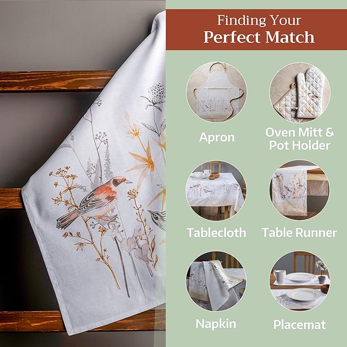 Maison d'Hermine Dish Towels 100% Cotton Absorbent Meadow Florals Beige Set of 3 Spring Summer