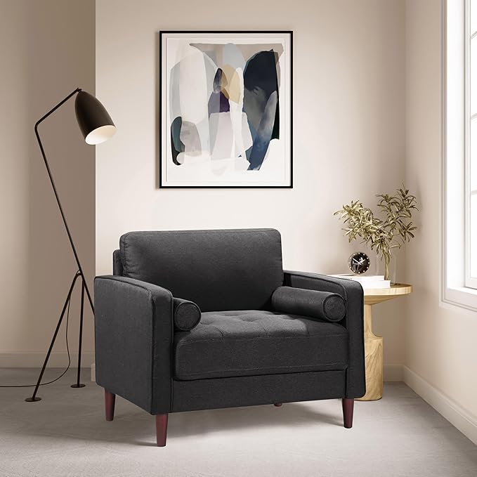 Studio Living® Lexington 39.4" Arm Chair, Mid-Century Modern, Pocket Coil Comfort, Easy Assembly, Woven Fabric, Heather Grey