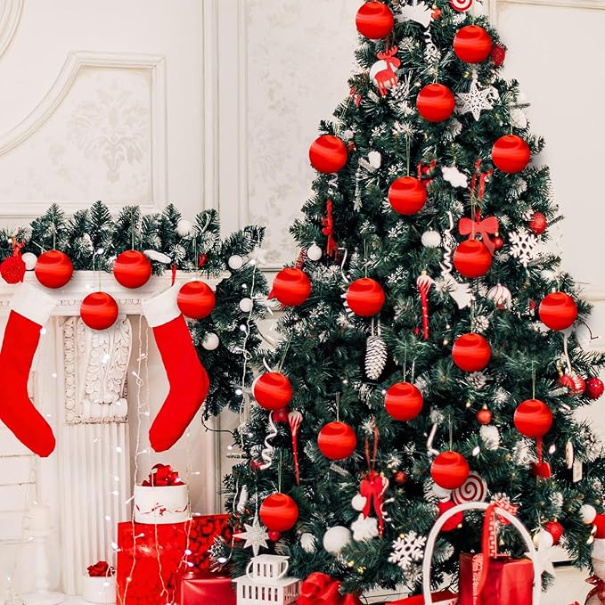 Syhood 24 Pcs Christmas Satin Balls Christmas Silk Ball Ornaments Satin Silk Xmas Tree Hanging for Xmas Tree Decor Holiday Party Decorations (Red,2.2 Inch)