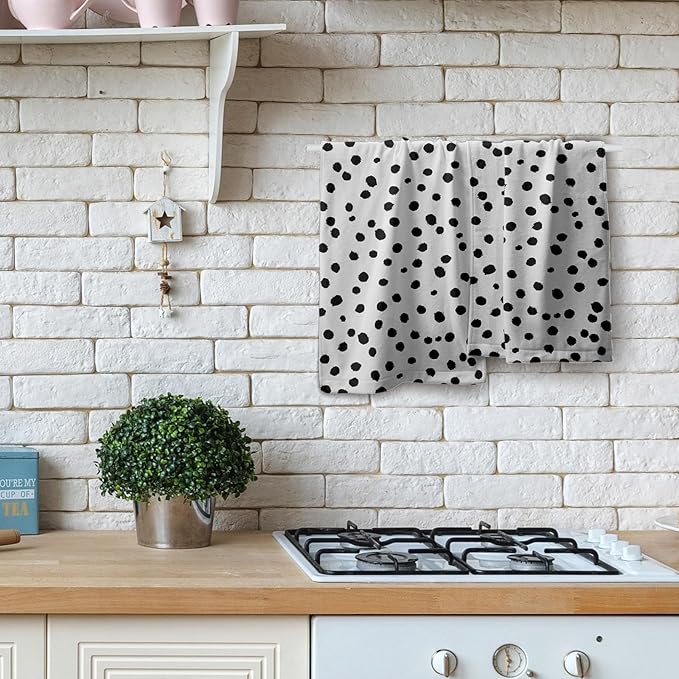 Decorative Hand Towels Set of 2 Black Polka Dot White Guest Towels Boho Modern Absorbent Kitchen 28x14