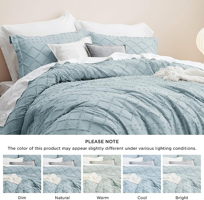 Bedsure Twin XL Comforter Set - Dusty Blue Comforter, Boho Tufted Shabby Chic Bedding for Kids, 2 Pieces Vintage Farmhouse Bed Set for All Seasons, Fluffy Soft Bedding with 1 Pillow Sham