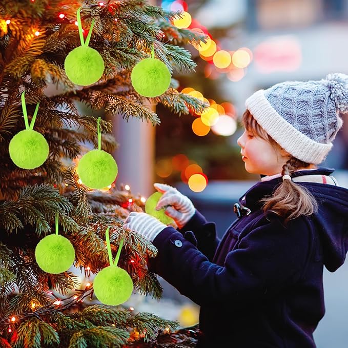 24 Pcs Lime Green Furry Christmas Ball Ornaments 3.15 Inch Xmas Tree Green Hanging Decorations Soft Faux Fur Pom Pom Ball Ornaments for Home Christmas Party Supplies Fireplace Mantel Wall Decor