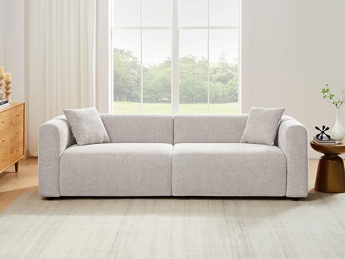 VANOMi 95" Cloud Couch, Comfy Deep Seat Boucle Cloud Sofa, Upholstered 3-Seater Oversized Loveseat Sofa with 2 Pillows, Modern Sofa for Living Room, Bedroom, Office, Apartment (Light Khaki)