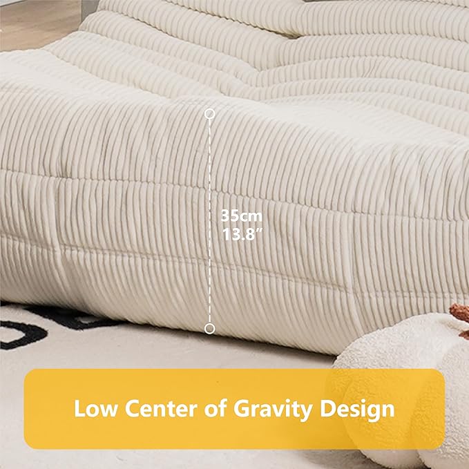 N&V Fireside Loveseat Mid Century Armless Twin Floor Sofa Premium Corduroy Lounge Chair, Frost Grey