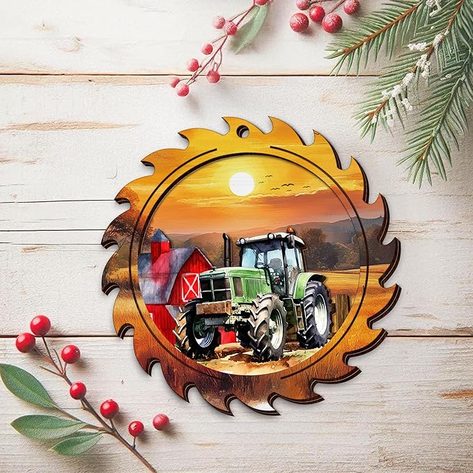 OASSIE Tractor Christmas Ornament 2025 - Wooden Rustic Farmhouse Ornaments for Tree Decoration - Tractor Ornaments Gifts for Women Men Friend, Rustic Gifts for Farmers, Farmhouse Christmas Decorations