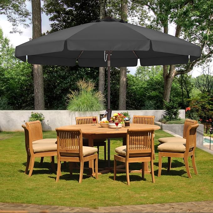 ABCCANOPY 11ft Scalloped Patio Umbrella, Outdoor Table Umbrella with Tilt and Crank, Fiberglass Ribs Deck Umbrella for Patio, Pool, Garden, Picnic (Dark Gray)
