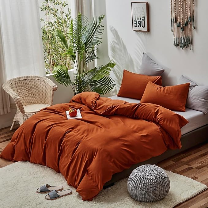 CLOTHKNOW Terracotta Queen Comforter Set 3Pcs Burnt Orange Bedding Comforter Sets Rust Queen Comforter Soft Caramel Queen Size Comforter Sets