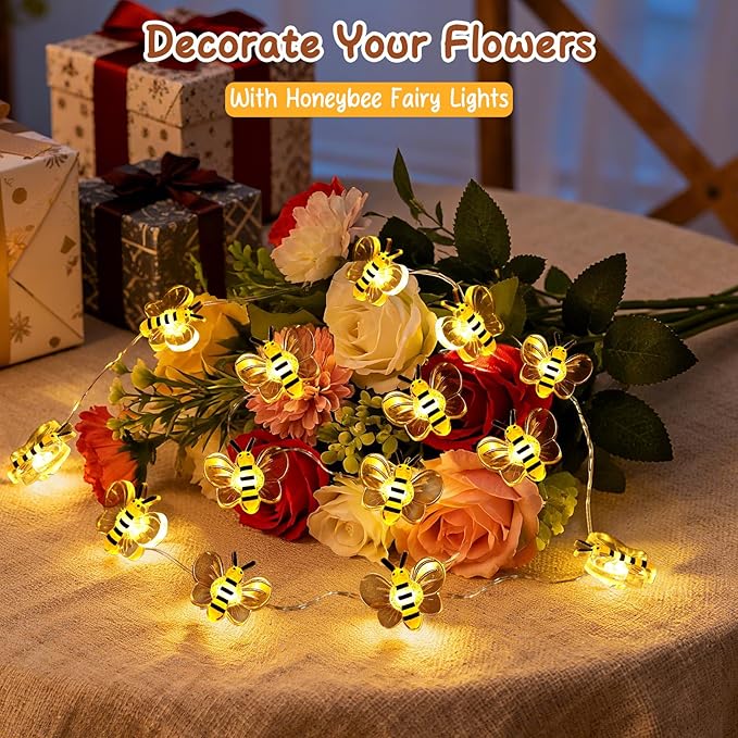 Coquimbo Bee Lights Room Decor, Christmas Gifts for Women Teen Girls Boys, 10ft 30 LED Cute Honey Bee String Fairy Lights Battery Operated, Bee Decorations for Bedroom Dorm Classroom Plants Wedding