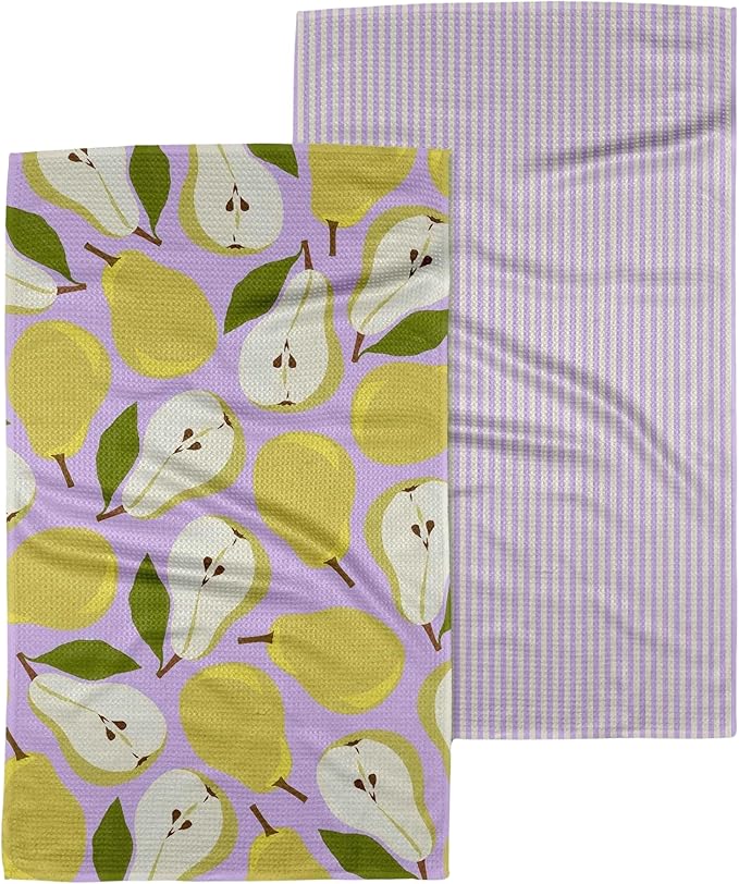 GEOMETRY Kitchen Towels Quick Dry Microfiber Premium Towel Pear Parade 2 Pack Set 18x30