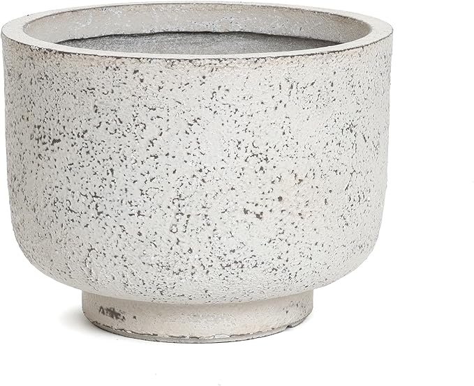 LuxenHome 14.5-Inch Dia Round Concrete Planters, Outdoor Indoor Decorative Plant Pots with Drainage Holes and Rubber Plug, Rustic Distressed Speckled Gray Flower Pot Planters for Home Garden Patio