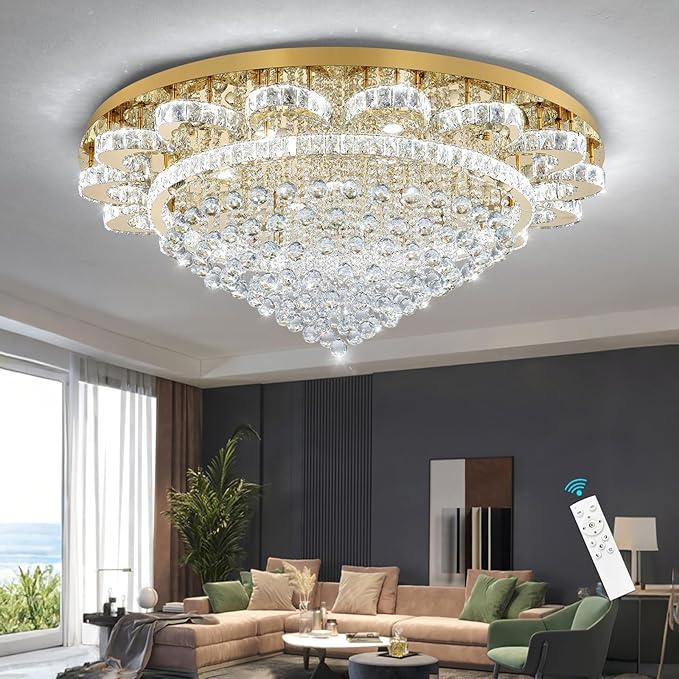 Modern Chandelier Living Room Light Large Luxury Chandeliers for High Ceiling Foyer Entryway Lights Dimmable 110W LEDs Crystal Gold Lighting Fixtures