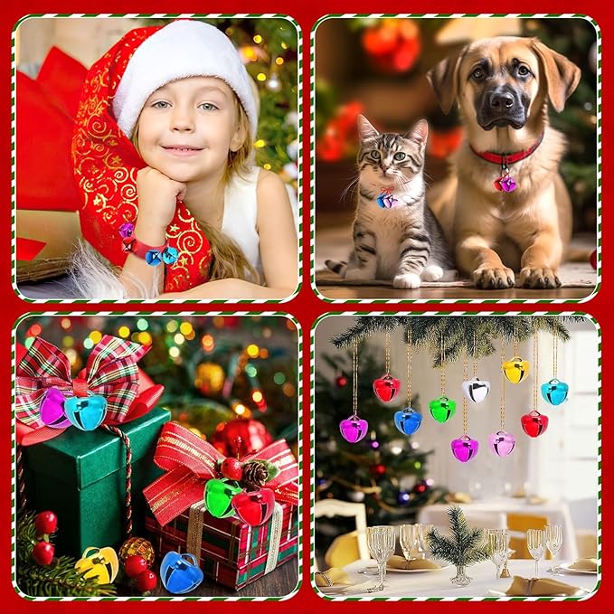 Augshy 240 Pieces Multicolour Jingle Bells, 2/5 Inch Craft Bell Bulk for Christmas Home and Pet Decorations Xmas Decor Party Favors Supplies