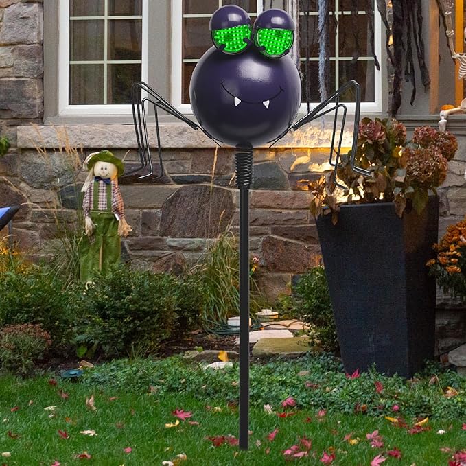 Spider Solar Halloween Decorations with Moving LED Eyes, 38.2in Halloween Garden Stakes Eyeball Lights for Yard, Lawn, Patio, Outdoor Decor