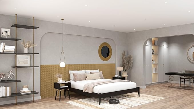 Bme Dinkee Solid Wood Bedside Table Fully Assembled Without Drawer for Mid Century Bedroom and Living Room, Black