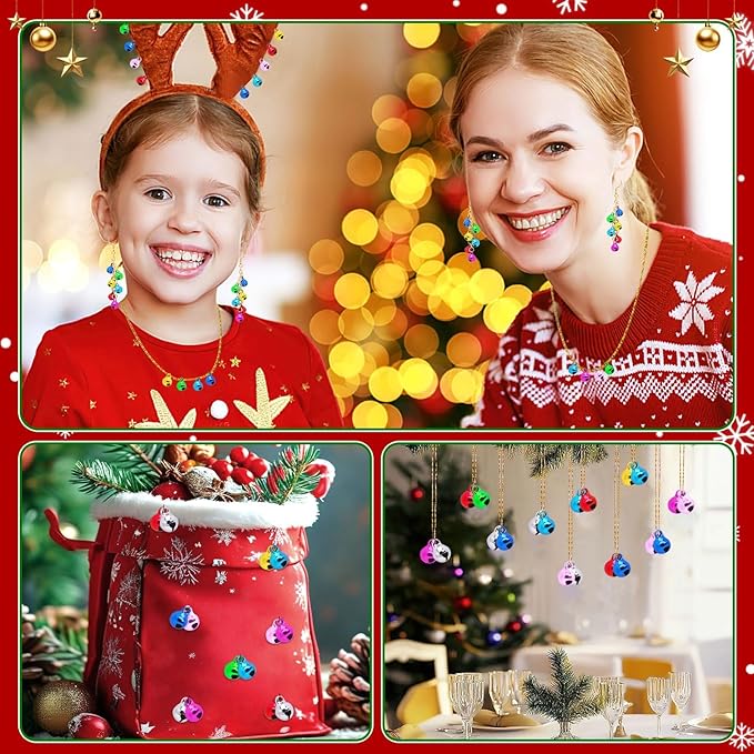 Augshy 200 Pcs Multicolour Jingle Bells, 1/4 Inch Craft Bell Mini Bell Bulk for Christmas Home Pet Decorations Bracelets Necklace Knitting Jewelry Making Xmas Decor Party Favors Supplies